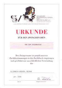 Urkunde Zwingername